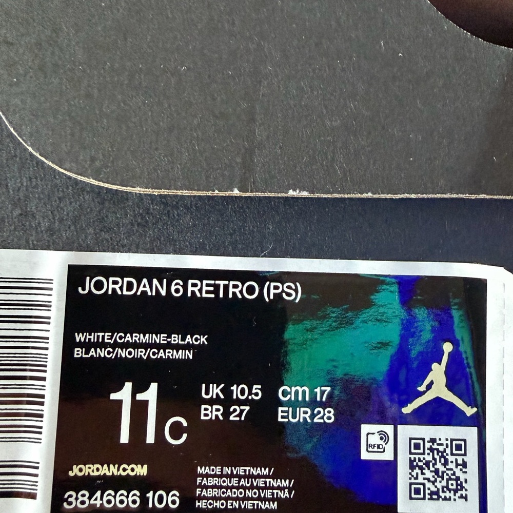 Jordan 6 Retro (PS) Kids White and Carmine-Black Sneakers - Picture 8 of 8